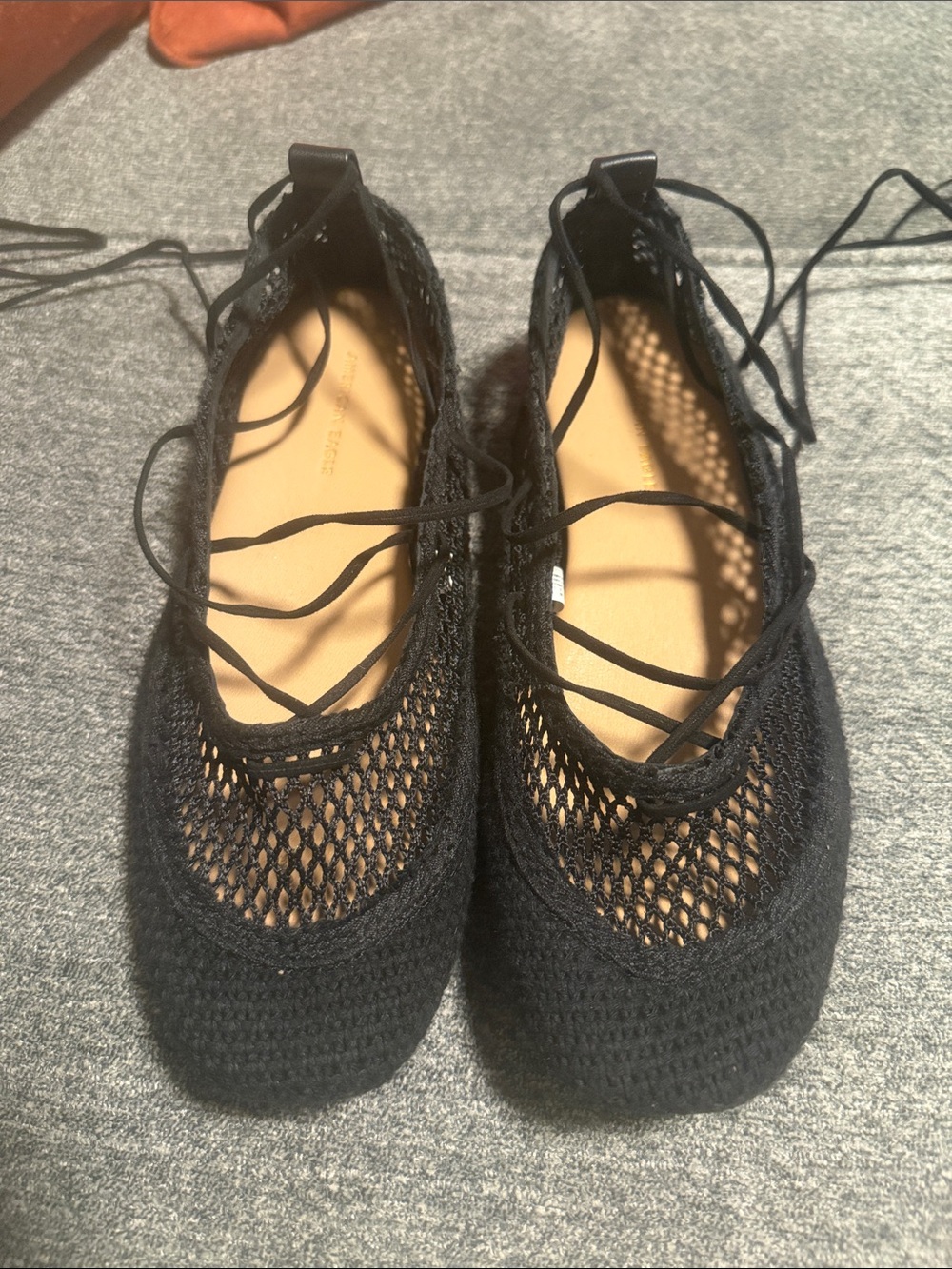 American Eagle Black Knit Lace-Up Women's Flats